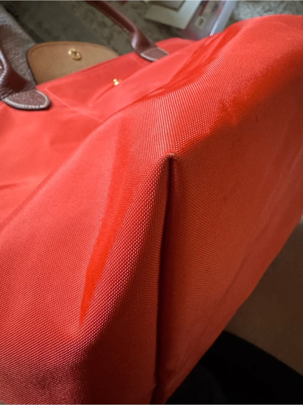 Longchamp Le Pliage Medium Short Handle Orange Nylon Tote